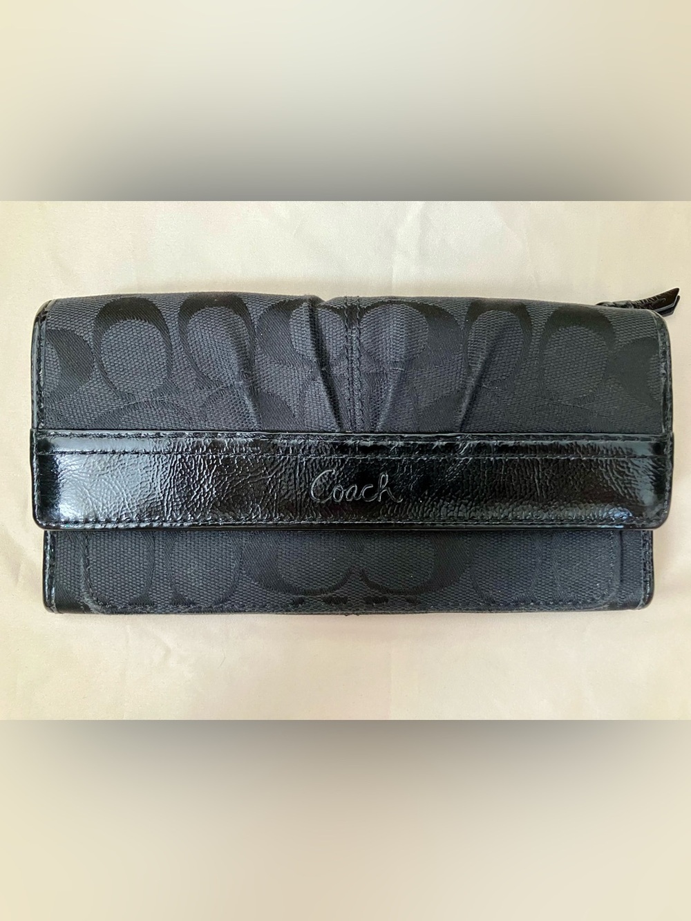 Coach Black Signature Jacquard Continental Wallet